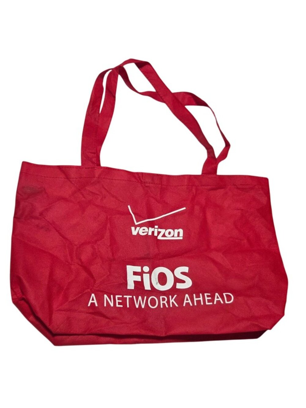 Verizon FiOS Red Tote Bag Non Woven Reusable Handles Shopping Errands Recycle